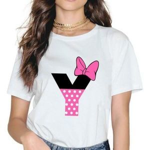 Minnie Letter Bow Print Summer T-Shirt Size Lar…